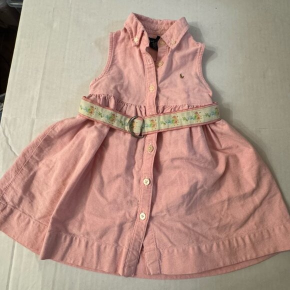 Ralph Lauren Toddler Baby Girls Pink Belted Oxford Sleeveless Button Down Dress - Picture 1 of 4